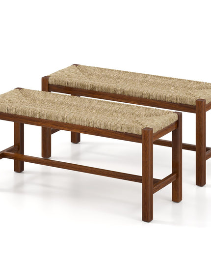 Giantex Dining Bench with Woven Seagrass Woven Seat