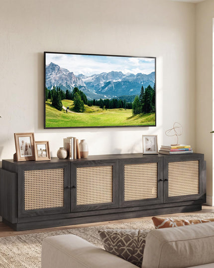 Giantex 4-Door PE Ratta TV Stand for TVs up to 75" with 2 Cabinets