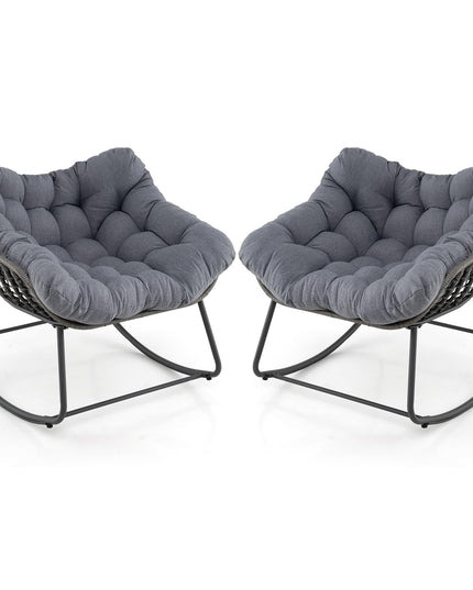 Giantex Outdoor Rocking Chair with Padded Cushion, Oversized Papasan Chair