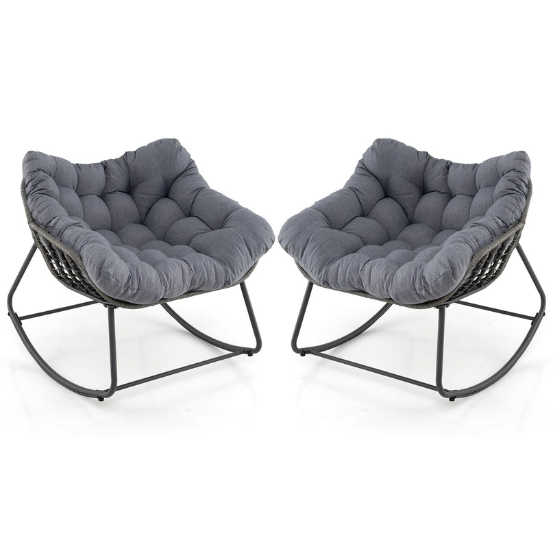 Giantex Outdoor Rocking Chair with Padded Cushion, Oversized Papasan Chair