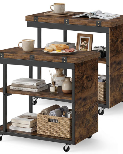 Giantex 3-Tier Mobile Side Table with Foldable Top & Universal Wheels (1/2)