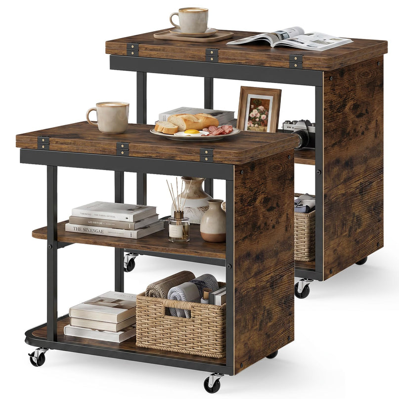 Giantex 3-Tier Mobile Side Table with Foldable Top & Universal Wheels (1/2)