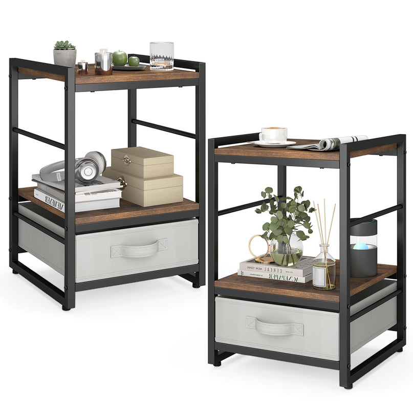 Giantex Industrial Nightstand with Storage Drawer