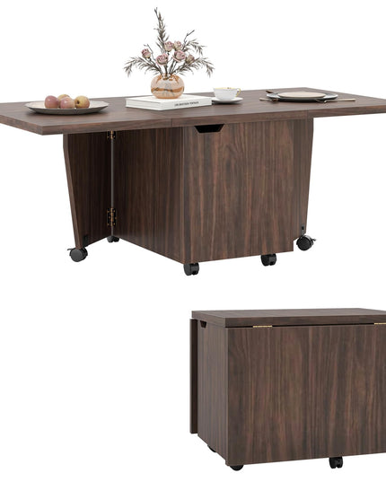 Giantex 48 Inch Drop Leaf Extendable Center Table with Storage Cabinet & Wheels