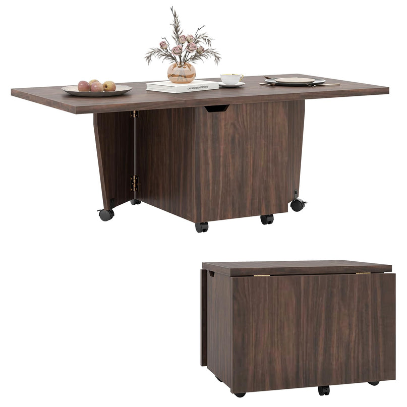 Giantex 48 Inch Drop Leaf Extendable Center Table with Storage Cabinet & Wheels