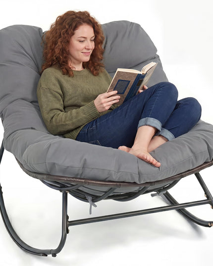 Giantex Oversized Rocking Papasan Chair w/Padded Cushion & Metal Frame
