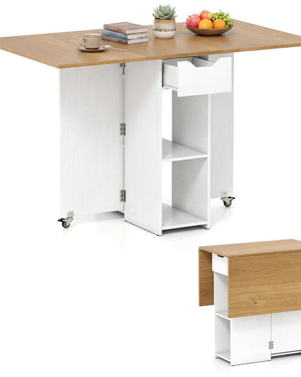Table à manger pliante Giantex 47,5 po avec étagère de rangement à 2 niveaux et tiroir