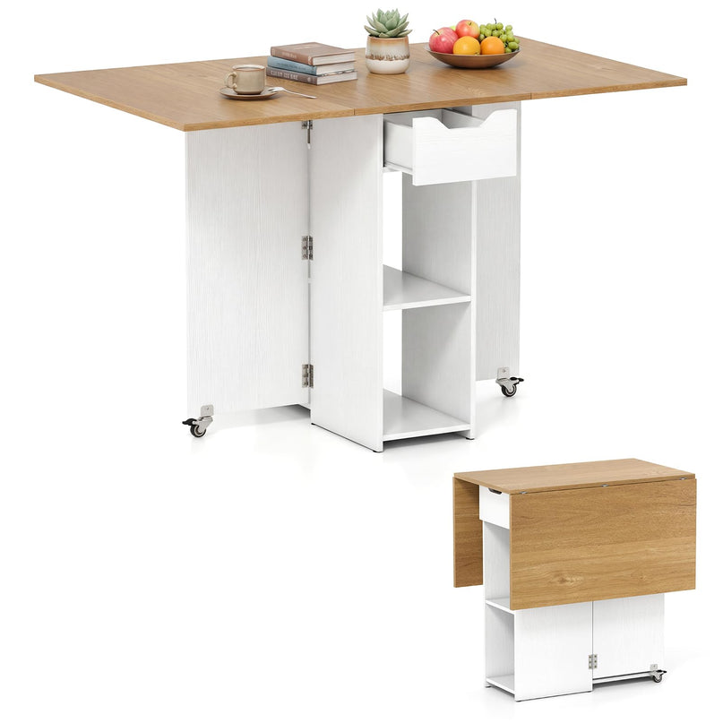 Table à manger pliante Giantex 47,5 po avec étagère de rangement à 2 niveaux et tiroir