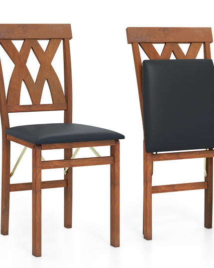 Giantex Folding Dining Chairs Set with PVC Leather for Home Small Space
