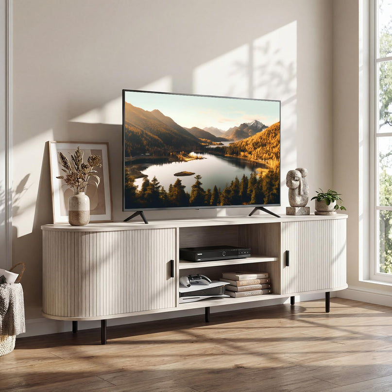 Meuble TV cannelé Giantex pour téléviseurs de 80 pouces pour le salon