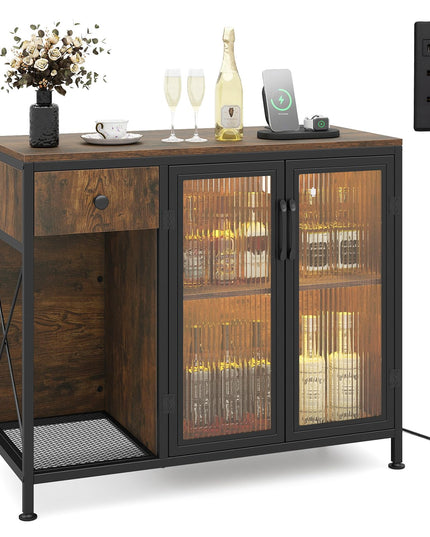 Giantex Buffet Sideboard with Power Outlets and LED Light