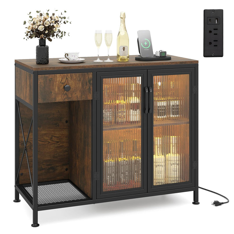 Giantex Buffet Sideboard with Power Outlets and LED Light
