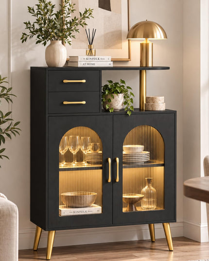 GIANTEX Sideboard Buffet Cabinet with LED Lights for Kitchen Living Room
