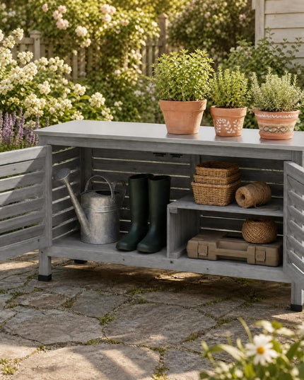 Giantex Fir Wood Outdoor Cabinet with Stainless Steel Countertop