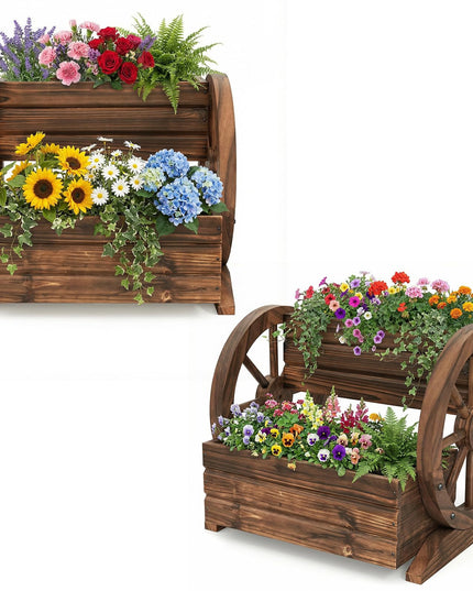 Jardinière en Bois Giantex en Forme de Chariot pour Fleurs, Herbes et Légumes