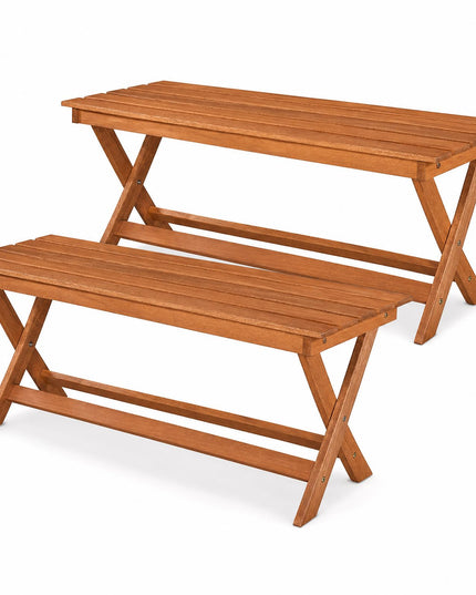 Giantex Outdoor Wooden Bench with X-Shaped Legs & Reinforced Crossbars