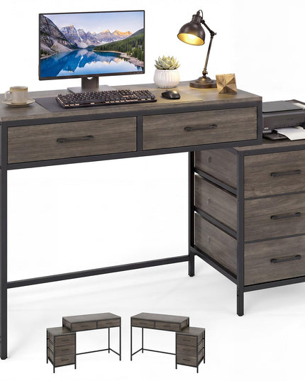Giantex Reversible Computer Desk with 5 Drawers