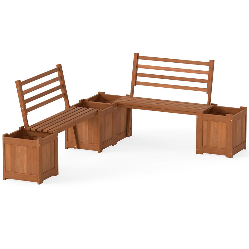 Giantex 2 in 1 Outdoor Bench with Backrest & 2 Raised Garden Beds
