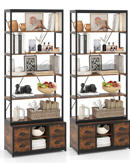 Giantex 8-Tier Bookshelf with Storage, 79" Freestanding Bookcase with 4 Fabric Drawers & Adjustable Shelf