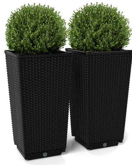 Giantex Set of 2 Outdoor Wicker Flower Pot, 23 Inch Tall Planters with Drainage Hole, Self-Watering Tray