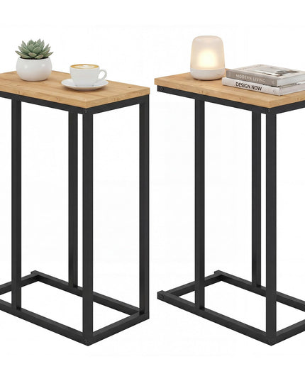 Table d'appoint en C Giantex avec cadre métallique et plateau spacieux, lot de 1/2
