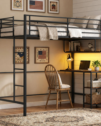 Giantex Twin Loft Bed with Desk  LED Lights & Charging Station