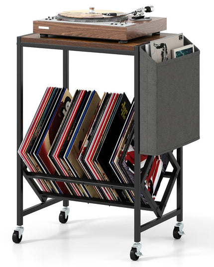 Giantex Rolling 2 Tier Turntable Stand with Storage Shelf Up to 130 Albums