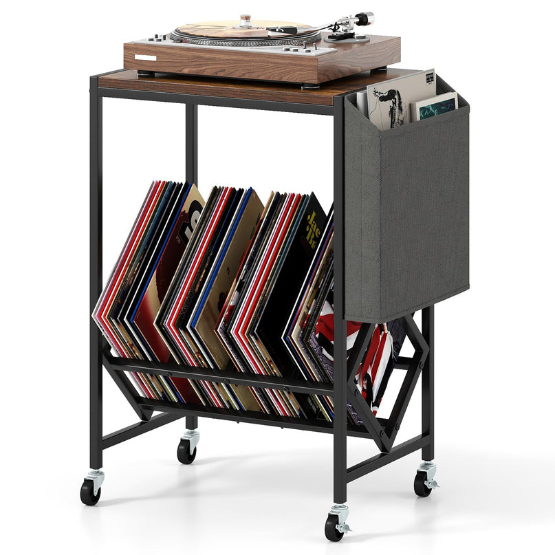 Giantex Rolling 2 Tier Turntable Stand with Storage Shelf Up to 130 Albums