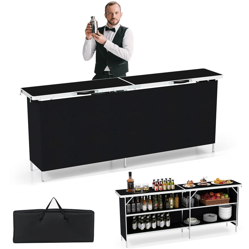 Giantex Extra Long Portable Bar Table with 2 Tier Storage Shelves