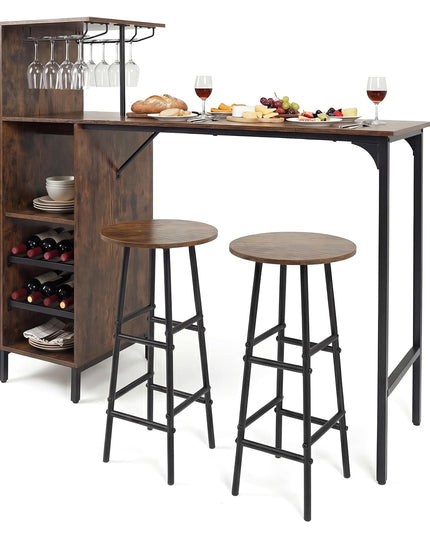 Giantex 3 Pieces Bar Table and Stools Set for Home