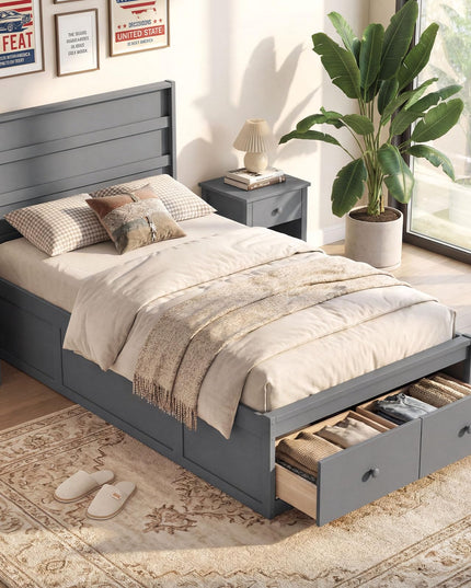 Cadre de lit Giantex pour lit double/simple avec tiroirs de rangement