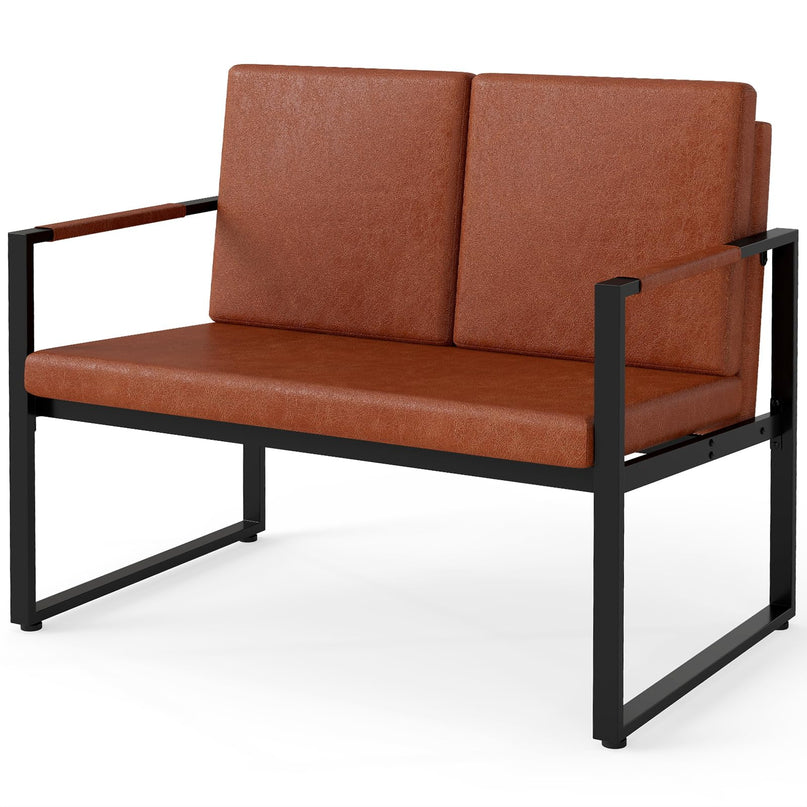 Giantex 2-Seater Sofa with Solid Metal Frame & Removable Back Cushions