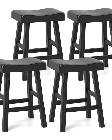 Giantex 24" Bar Stools Set, Counter Height Saddle Bar Stools w/Footrests, Acacia Wood Seats, Rubber Wood Crossbars