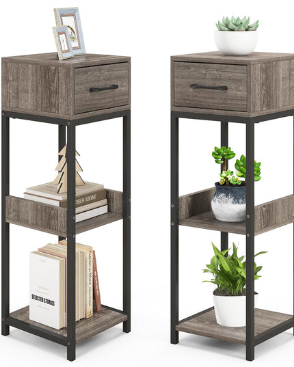 Giantex 3 Tier Tall Plant Stand Indoor, 36 Inch Corner Plant Holder with Drawer & Metal Frame