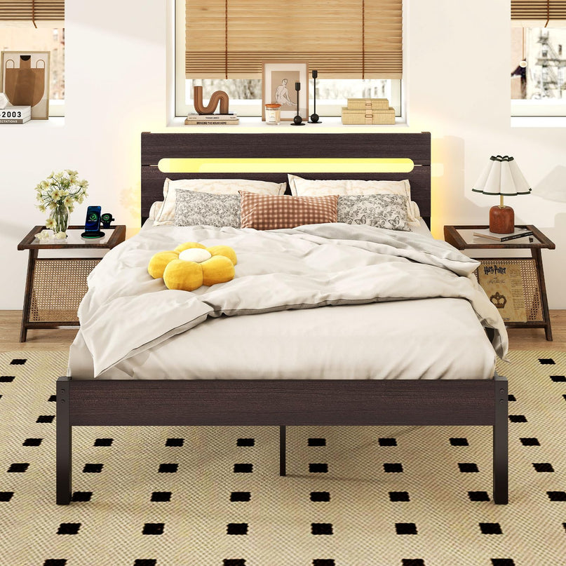 Giantex Full Size LED Bed Frame with Charging Station