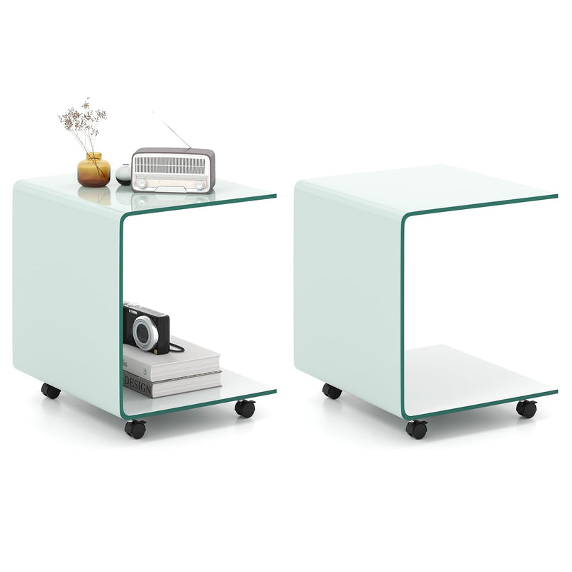 Table d'appoint en C Giantex avec roulettes – Table d'appoint mobile en verre trempé pour canapé, lot de 1 ou 2