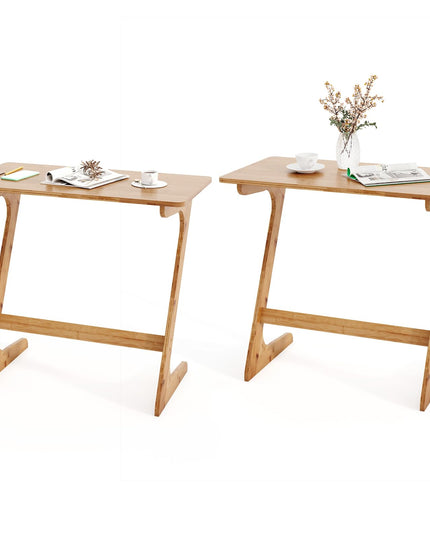 Giantex Bamboo TV Tray Table, Z Shaped Sofa Couch Side Table for Eating Snacks Coffee Laptop