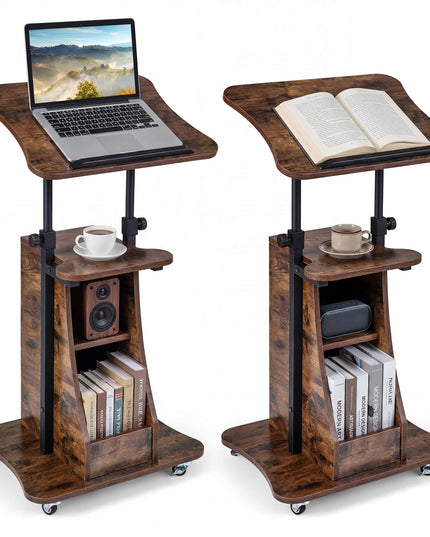 Giantex Sit-to-Stand Mobile Podium Stand Height Adjustable Rolling Lectern Desk
