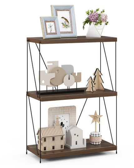 Giantex 3-Tier Open-Back Bookshelf, Freestanding Display Rack, Metal Frame Storage Shelf