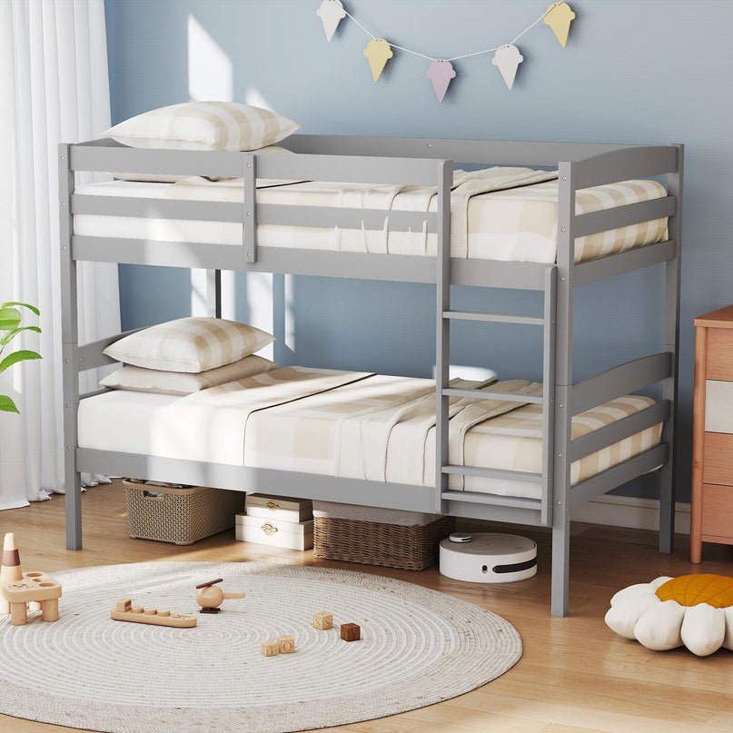 Giantex Bunk Bed, Solid Wood Detachable Bed Frame with High Guardrails & Integrated Ladder