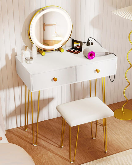 Coiffeuse avec miroir lumineux LED et station de recharge