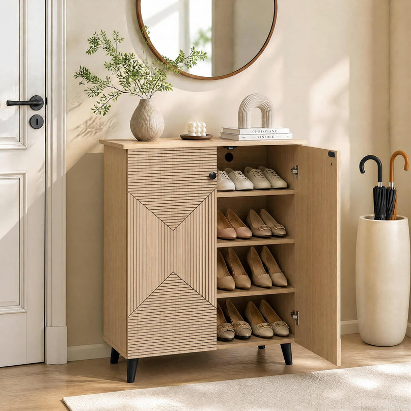 GIANTEX Geometric Shoe Cabinet with 2 Doors