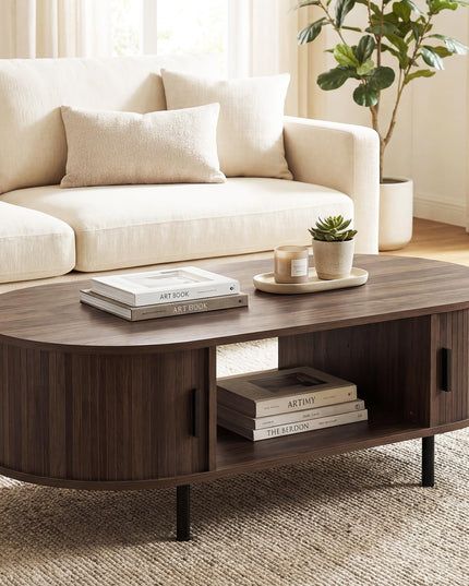 Giantex 47.5" Mid Century Modern Center Table with Sliding Tambour Doors