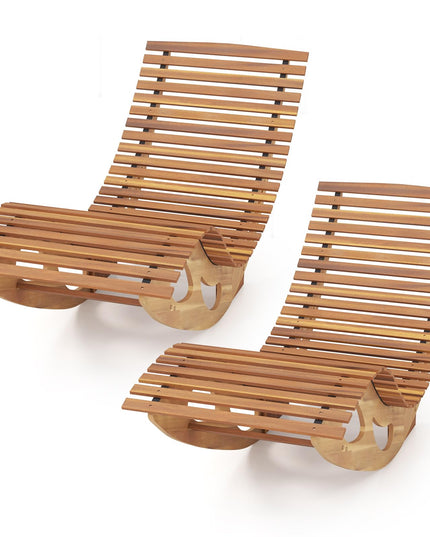 Giantex Acacia Wood Outdoor Rocking Chair, Patio Lounge Chair with Ergonomic Curved & Slatted Seat, High Back