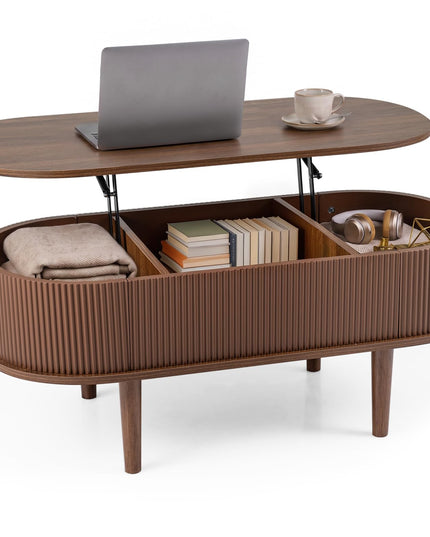 GIANTEX Oval Lift Top Coffee Table with Storage for Living Room