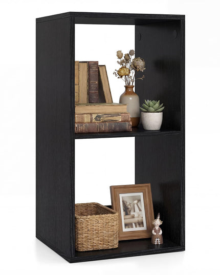 Giantex 2-Cube Bookcase White Cubby Bookshelf w/Back Guardrail & Anti-Tipping Kits