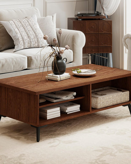 Giantex Mid Century Modern Coffee Table with Storage Shelves