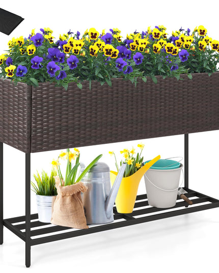 Giantex Raised Garden Bed with Legs, Rattan Elevated Planter Box w/Storage Shelf