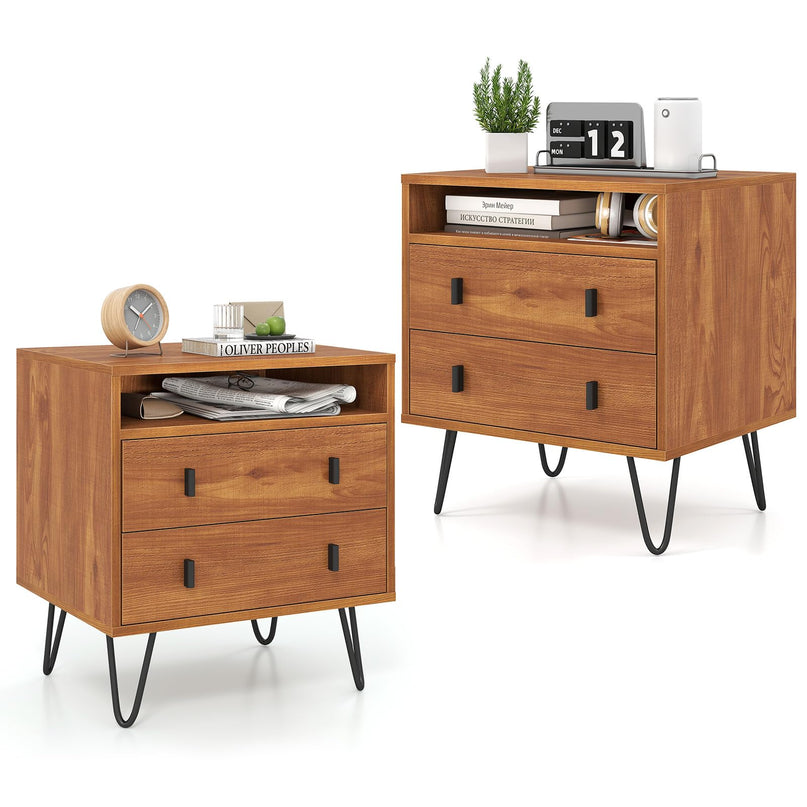 Table de chevet Giantex avec 2 tiroirs pour chambre à coucher et bureau