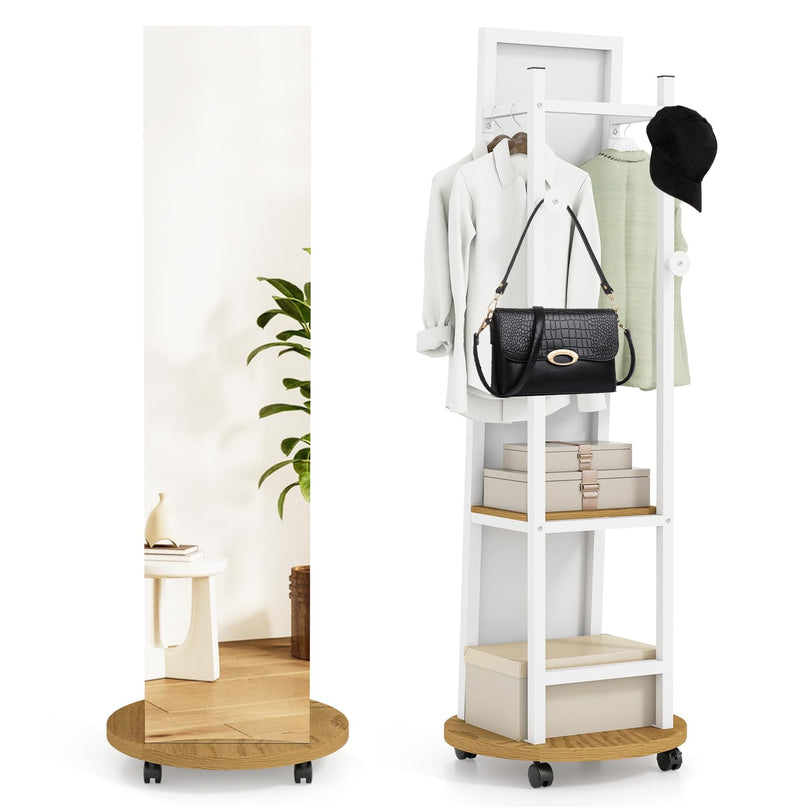 Full Length Mirror with Coat Rack for Bedroom